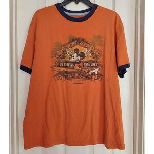 Disney Mickey Mouse Surfing Thru Life Orange Ringer T-Shirt Mens XL RN84167